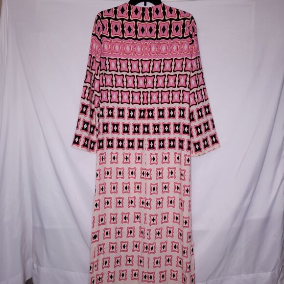 Zara Midi Dress Medium Pink, Black Printed Side Slits Resort - Picture 2 of 12